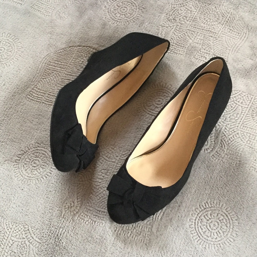 Jessica Simpson black suede wedge heels size 9